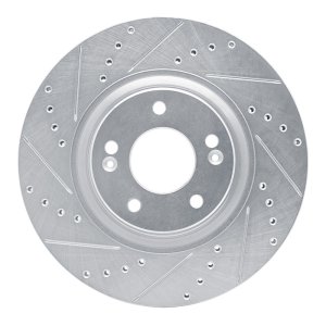 Kia Cadenza Brake Rotor (1) - Front Left - R1 Concepts - Drilled & Slotted - Silver - `17-`20